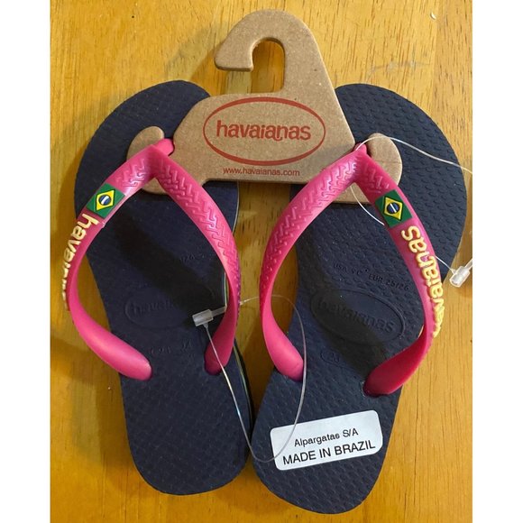 Havaianas Kids Navy & Pink Flip Flops Sz 10 - Picture 1 of 15